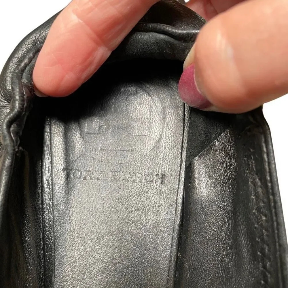 Tory Burch Reva Ballet Flats Women’s 6.5‎ Travel Black Leather Silver Medallion
